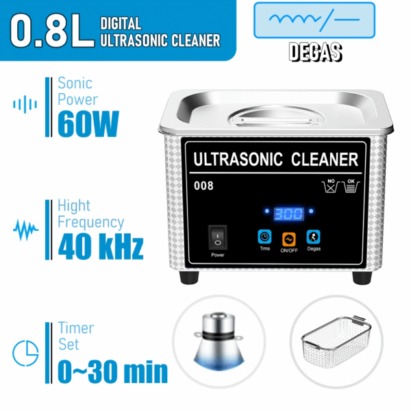 800ml Household Digital Ultrasonic Cleaner 30W/60W Stainless Steel