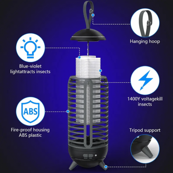 Bug Zapper Outdoor Rechargeable 2 in 1 Wireless Mosquito Killer Lamp