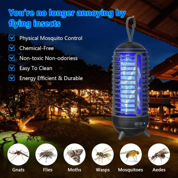 Bug Zapper Outdoor Rechargeable 2 in 1 Wireless Mosquito Killer Lamp